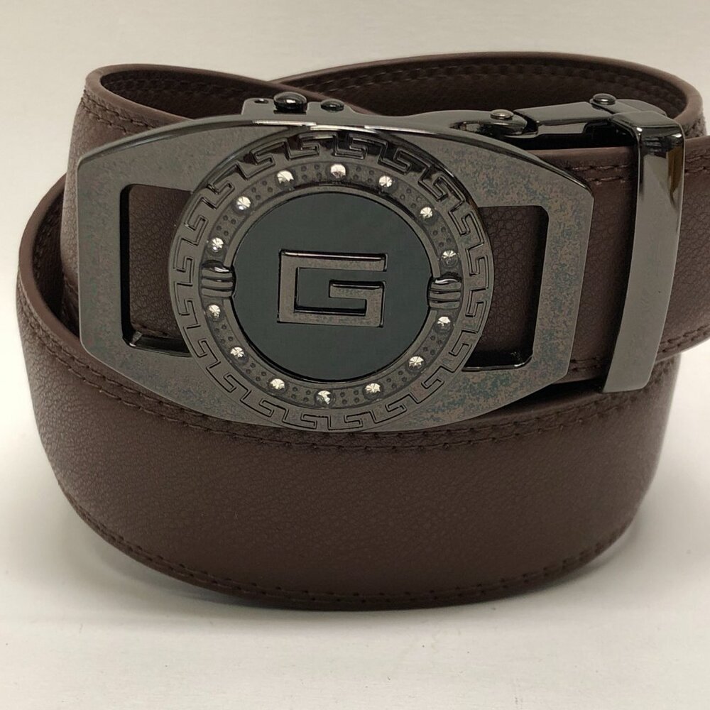 Dark Coffee Men's Leather Ratchet Belt with Automatic Buckle Adjustable Dress